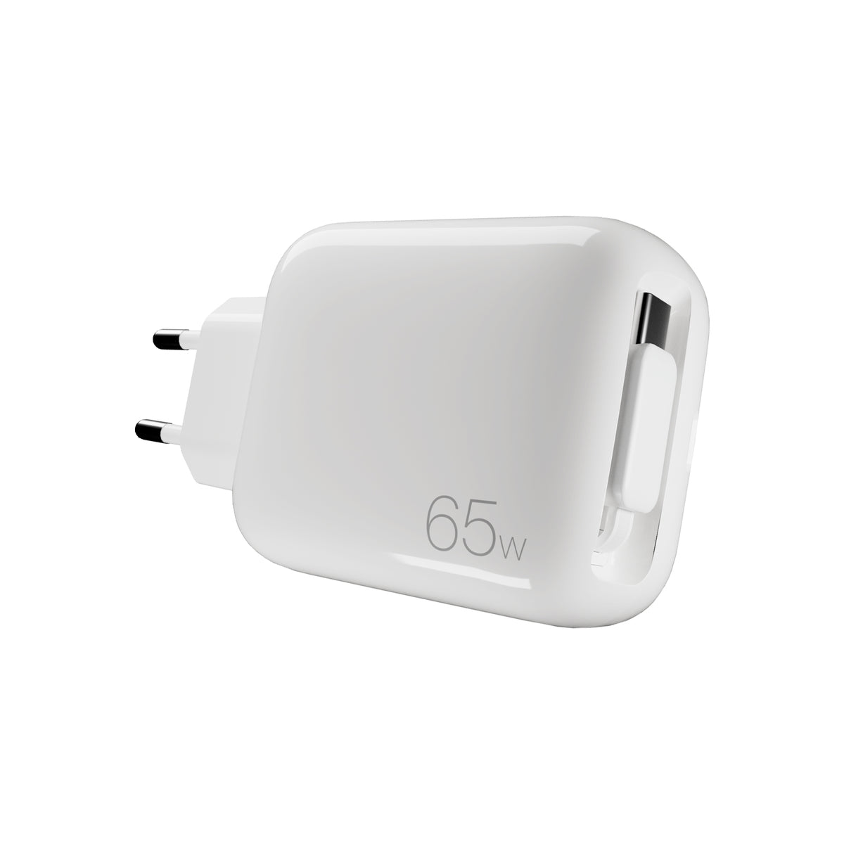 65 W MiniPro GaN wall charger with retractable USB-C cable for smartphones, tablets, laptops