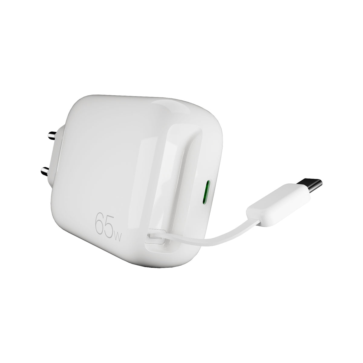 65 W MiniPro GaN wall charger with retractable USB-C cable for smartphones, tablets, laptops
