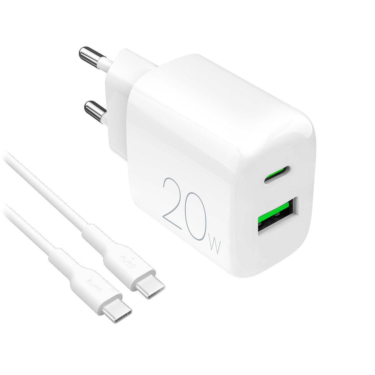 Kit charge 20W USB‑A/USB‑C + câble USB‑C