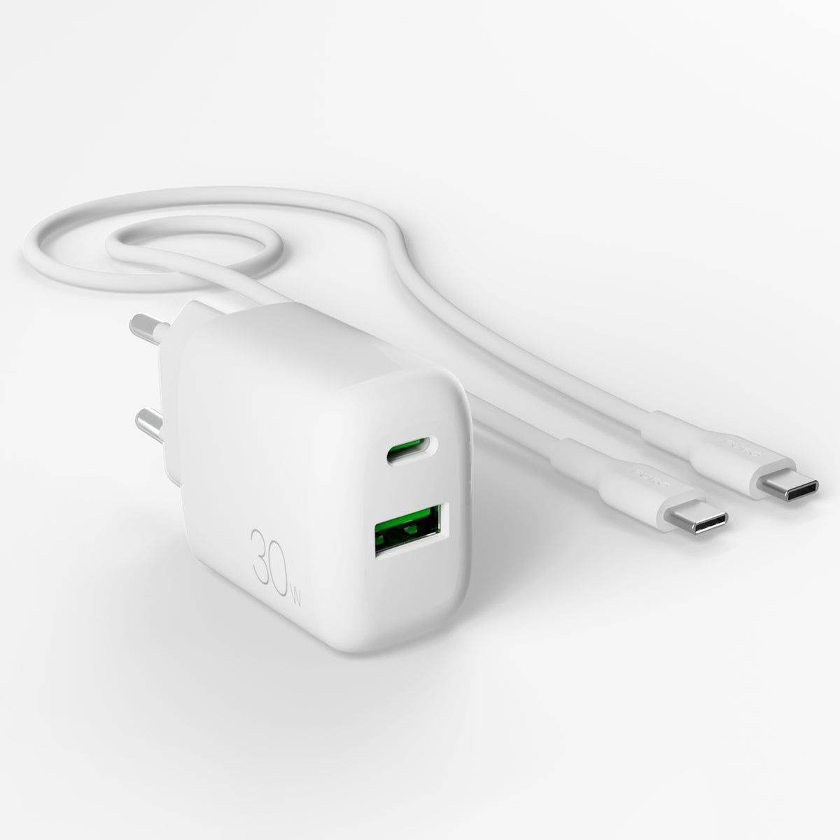 Kit charge 30W USB‑A/USB‑C + câble USB‑C