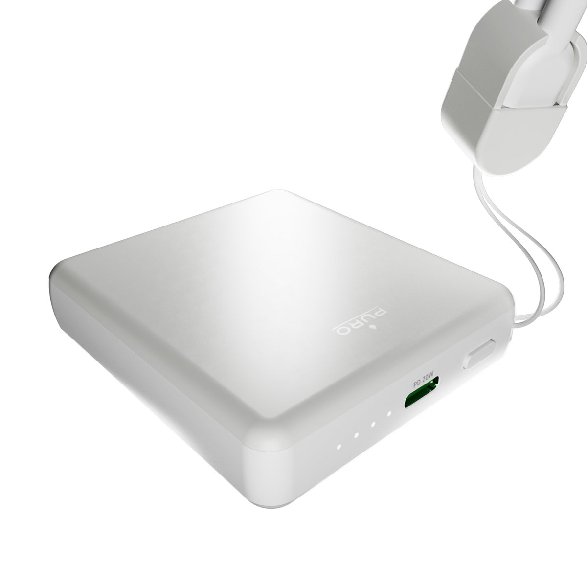 “Power Cube 5” 5,000mAh power bank with USB-C port and removable cable