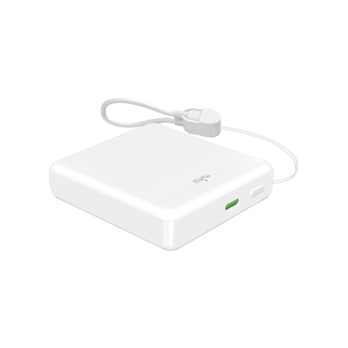 “Power Cube 5” 5,000mAh power bank with USB-C port and removable cable