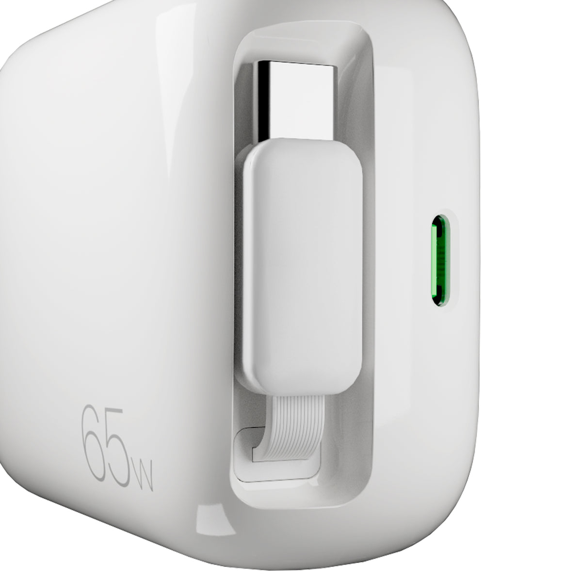 65 W MiniPro GaN wall charger with retractable USB-C cable for smartphones, tablets, laptops