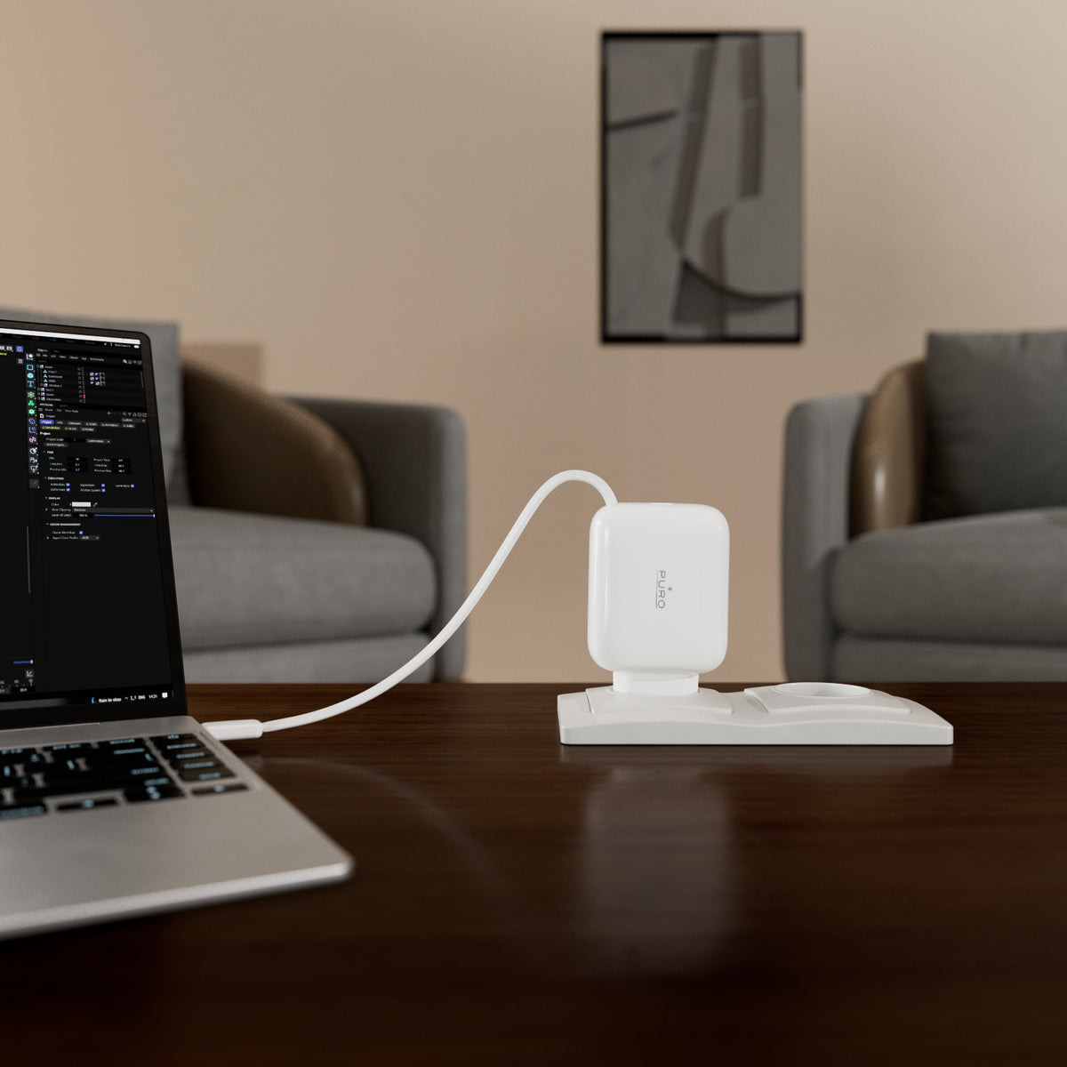 65 W MiniPro GaN wall charger with retractable USB-C cable for smartphones, tablets, laptops