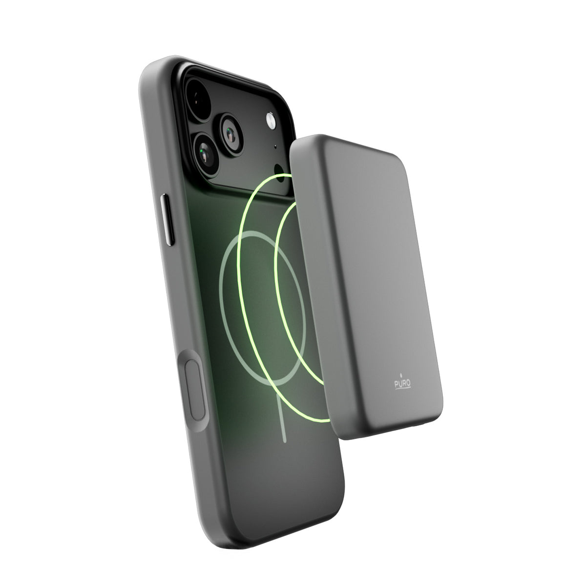 Two-tone Blend Mag case for iPhone 18 Pro/17 Pro, compatible with MagSafe, with a soft-touch finish and metallic-effect buttons