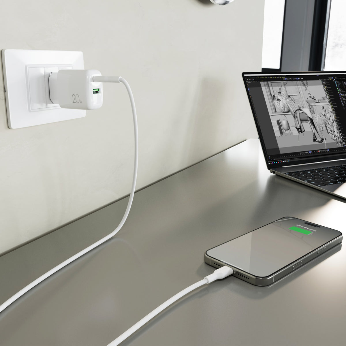  Kit charge 20W USB‑A/USB‑C + câble USB‑C