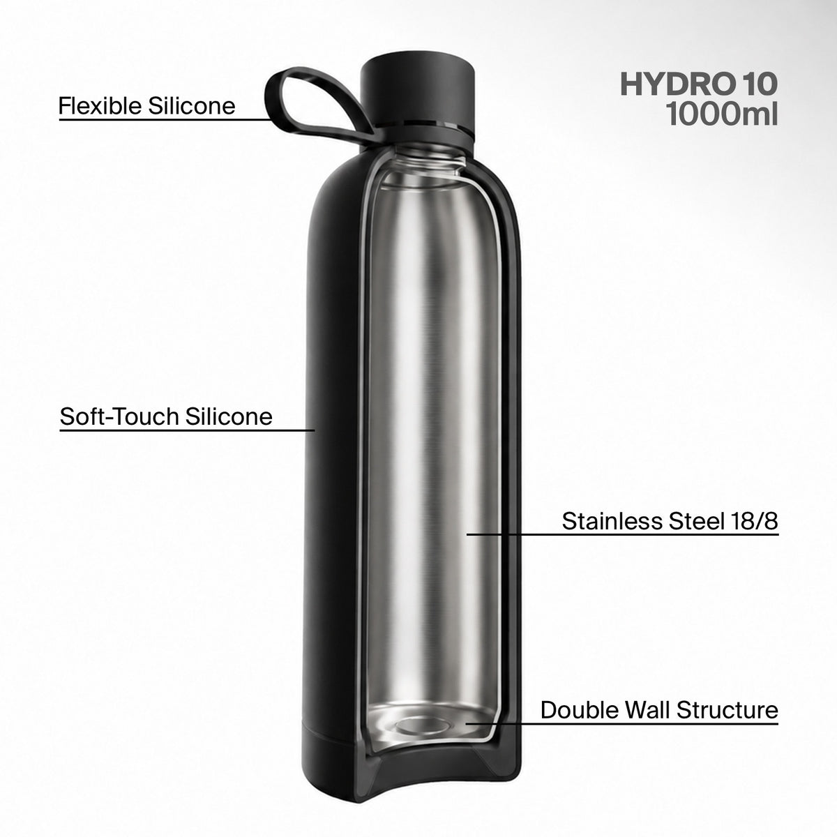 Borraccia “Hydro 10” termica ermetica da 1000ml, in acciaio inossidabile con finish soft-touch
