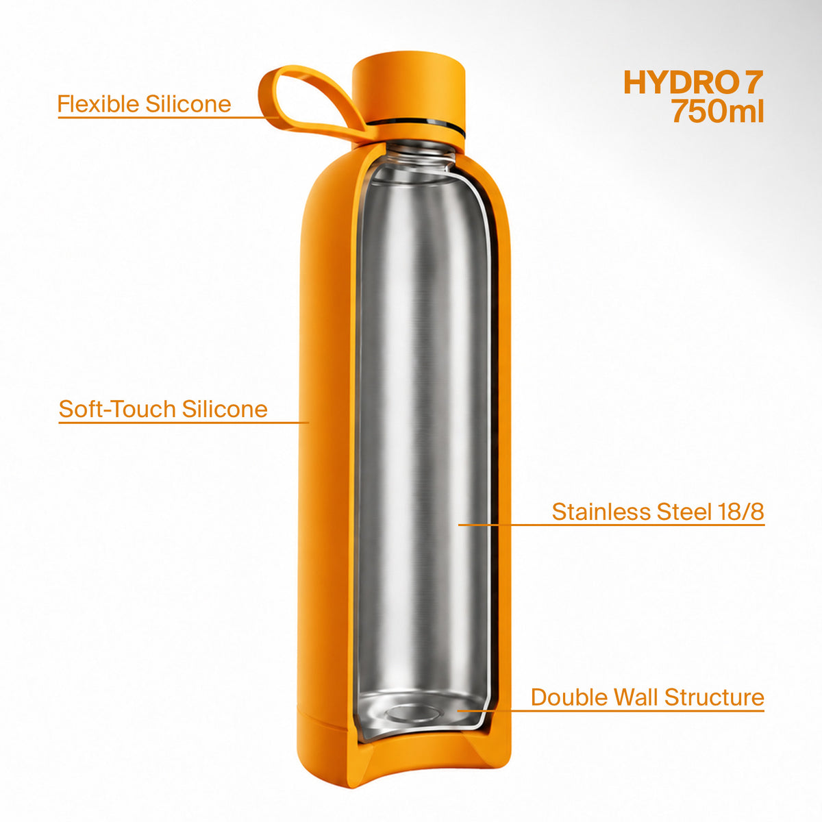 “Hydro 7” airtight, insulated water bottle, 750ml, stainless steel, soft-touch finish